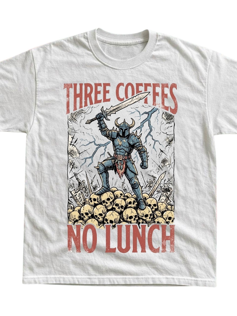 Gildan White 'Three Coffees No Lunch' Graphic Tee, Gift For Her, For Him